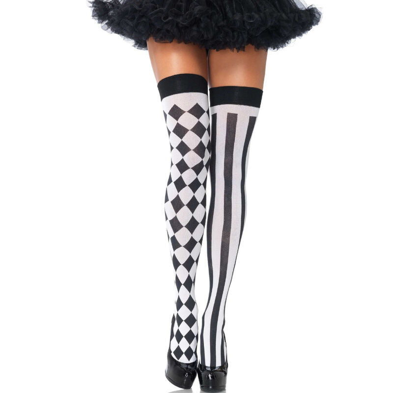 Leg Avenue – Chaussettes haute arlequin noir/blanc