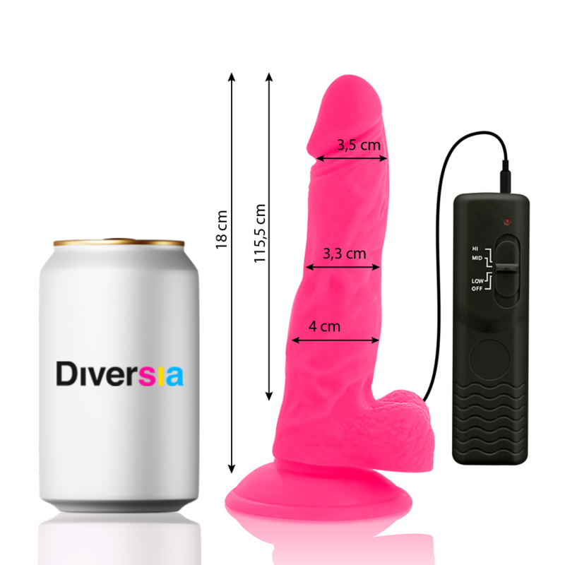 DIVERSIA - REALISTISCHE FLEXIBELE DILDO MET ROZE VIBRATIE 18 CM -O- 4 CM