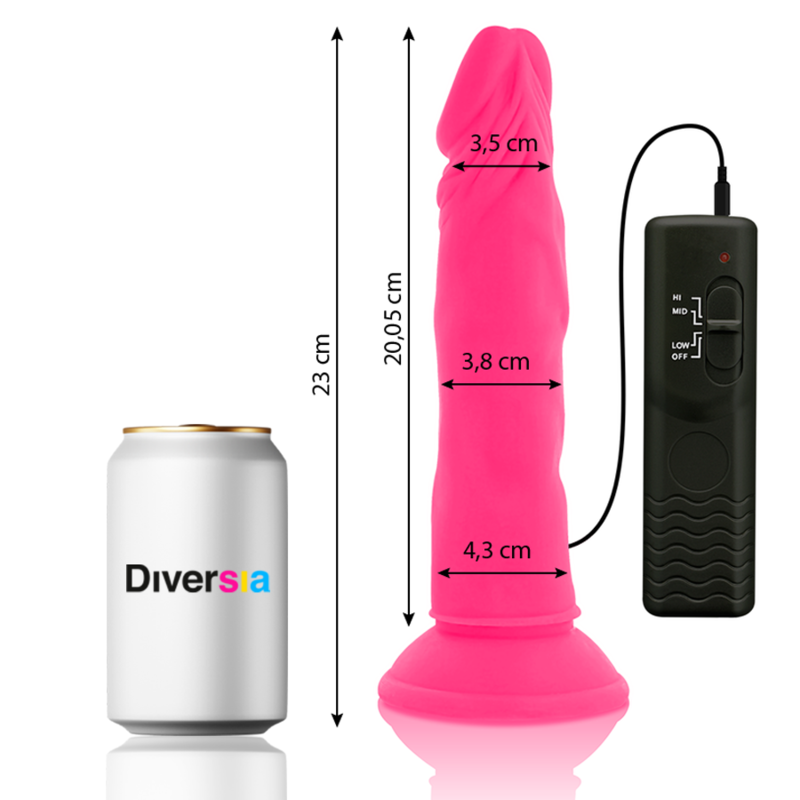 Diversia – Dildo souple avec vibration rose 23 cm -o- 4.3 cm