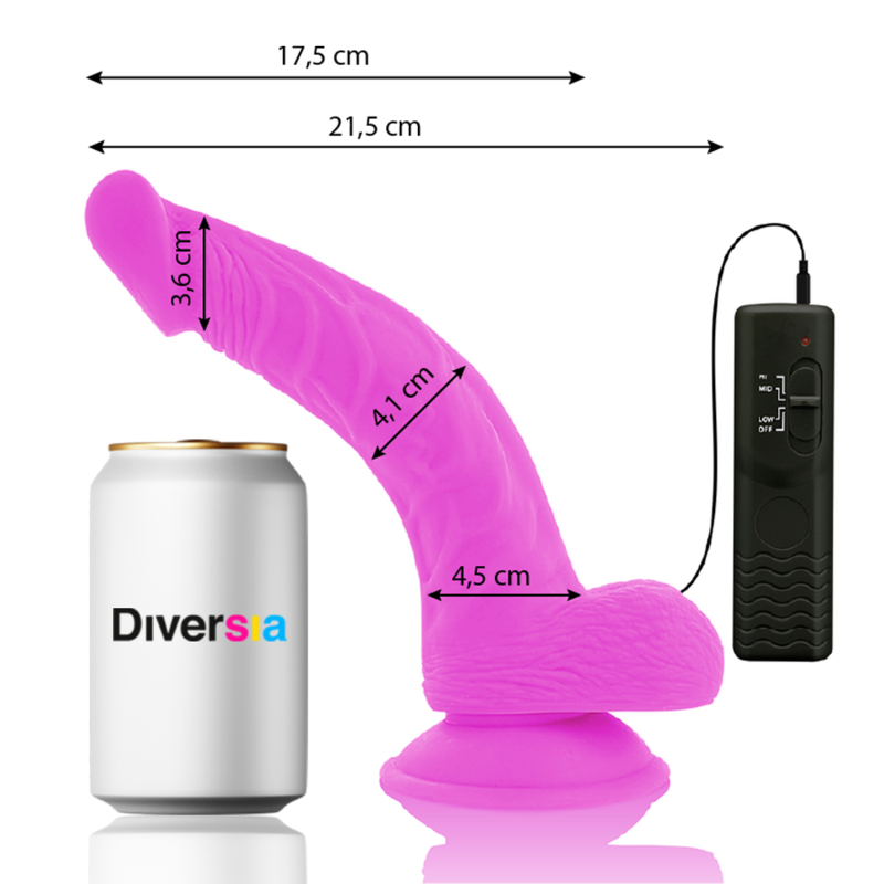 DIVERSIA - REAL FLEXIBLE DILDO WITH VIBRACION LILA 21.5 CM -O- 4.5 CM