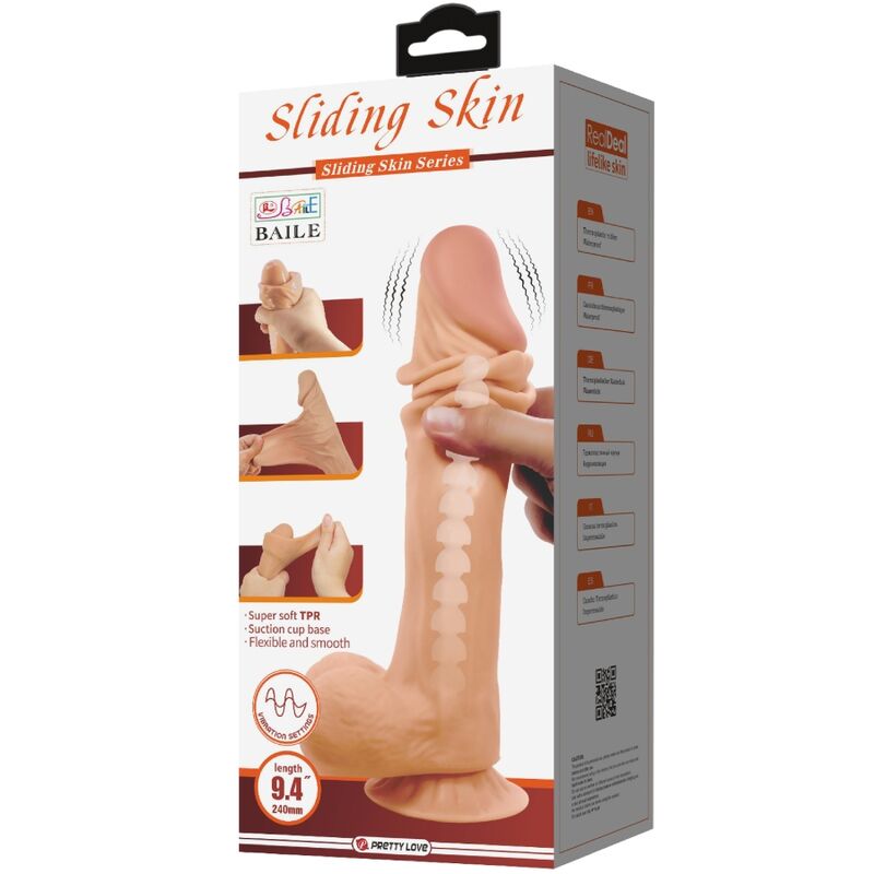 PRETTY LOVE - SLIDING SKIN SERIES REAL DILDO WITH VENTOSA PEL DESLIZANTE CONTROL REMOTO NATURAL 24 CM