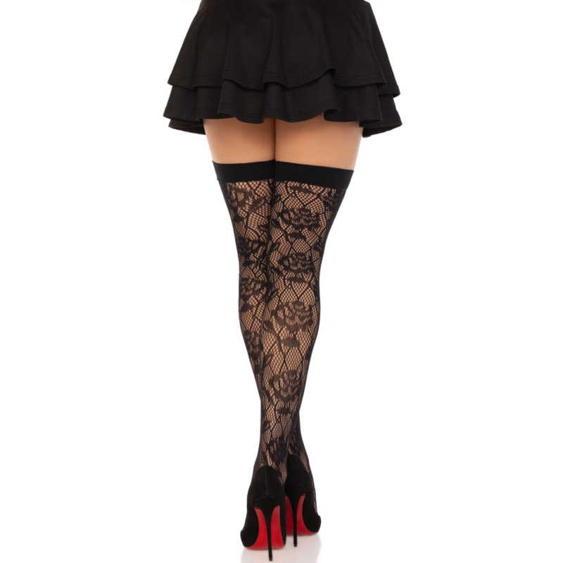 LEG AVENUE - MEDIAS RODE ROSAS SILVESTRES NEGRO