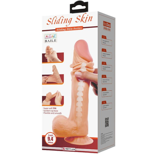 PRETTY LOVE - SLIDING SKIN SERIES REAL DILDO WITH VENTOSA PEL DESLIZANTE 24 CM