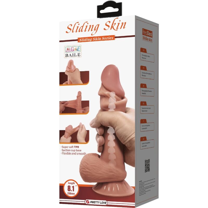 PRETTY LOVE - SLIDING SKIN SERIES REAL DILDO WITH VENTOSA PEL DESLIZANTE MORENO 19.4 CM