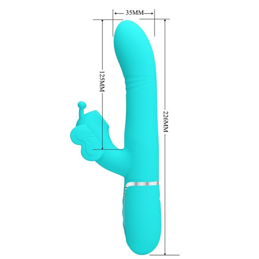 PRETTY LOVE - VIBRADOR RABBIT MULTIFUNCTION 4 IN 1 MARIPOSA VERDE AGUA