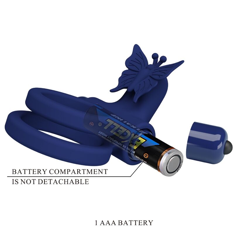PRETTY LOVE - JAMELE DOBLE ANILLO MET VIBRACION & ESTIMULATOR MARIPOSA AZUL