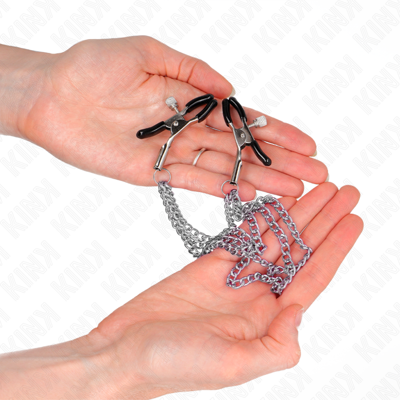 KINK - PINZAS PARA PEZONES WITH TRIPLE CADENA PLATEADO 20/23/28 CM