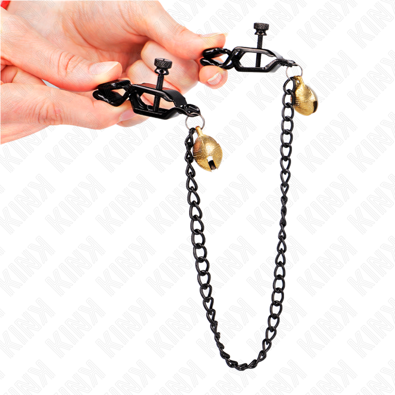 KINK - PINZAS PARA PEZONES PLANAS NEGRO WITH CASCABEL Y CADENA PLATEADO 30 CM