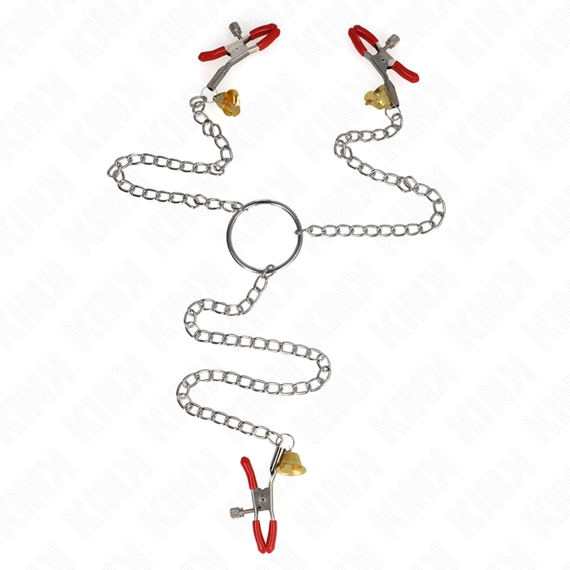 Kink – Pinces à tamelon et clito bell triple rouge avec chaine 30 cm