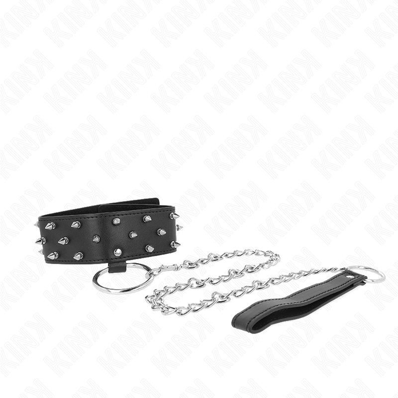 Kink – Collier avec laisse 65 cm avec clous argentés modèle 5 réglable 36-43 cm x 5 cm