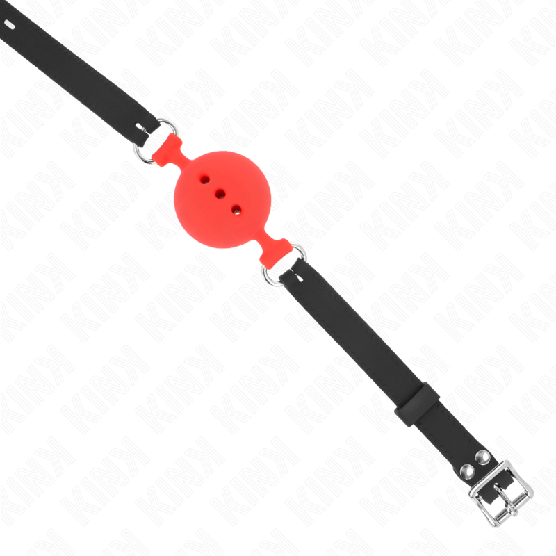 Kink – Bâillon entièrement silicone 55 x 2 cm avec boule de 5 cm taille L rouge ajustable 35-51 cm