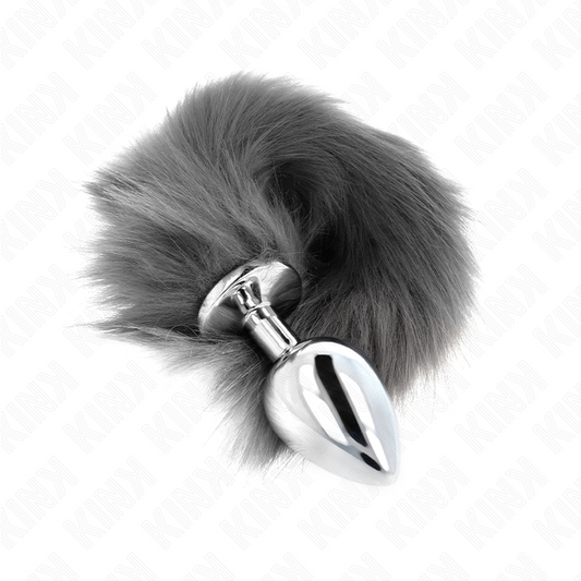 KINK - ANAL PLUG TALLA L 10 X 4 CM WITH COLA SINTÉTICA 40 CM PLATEADO Y BLANCO