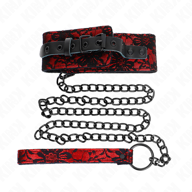 Kink – Collier dentelle avec ceinture avec ceinture en cuir vrai 105 cm / 44 x 5,5 cm