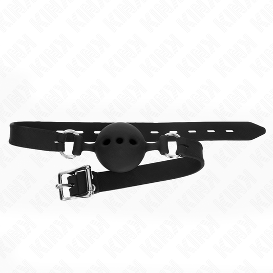 KINK - MORDAZA 55 x 2 CM DE BOLA 5 CM DE SILICONA COMPLETA TALLA L NEGRO ADJUSTABLE 35-51 CM