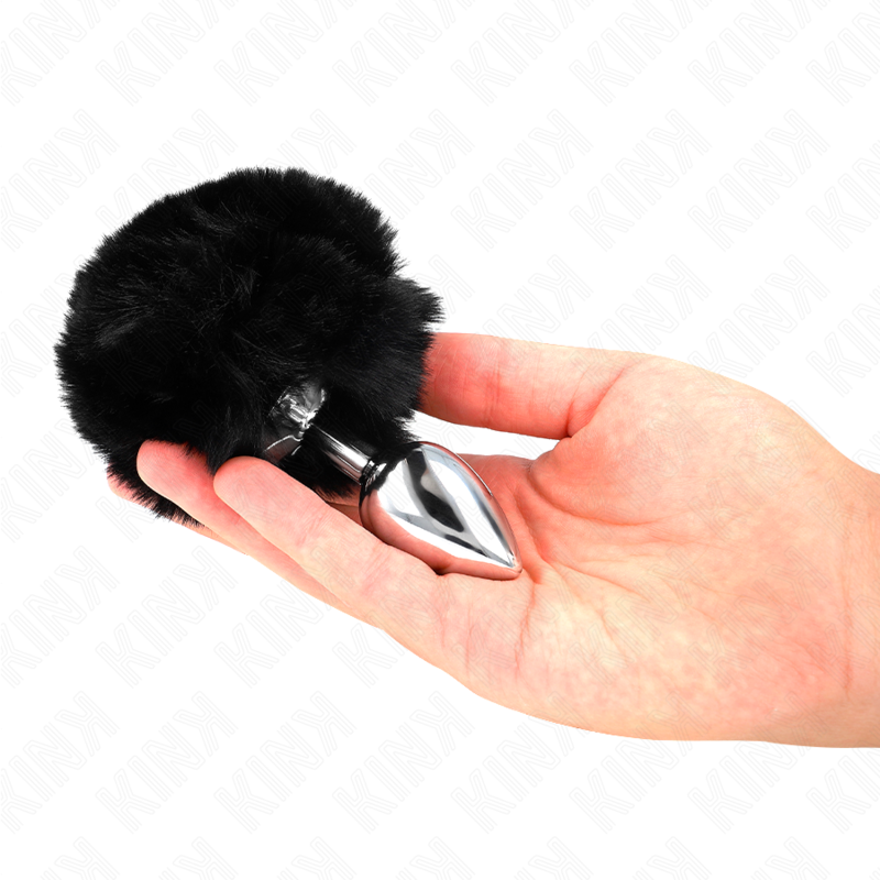 KINK - PLUG 7 x 3 CM DE ACERO INOXIDABLE CON COLA DE CONEJO PEL SINTÉTICA 8 CM NEGRO
