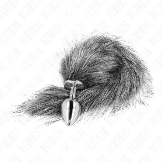 KINK - ANAL PLUG TALLA M 8 X 3.5 CM WITH COLA SINTÉTICA 40 CM PLATEADO