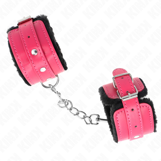 KINK - MUÑEQUERAS FORRADAS PREMIUM NEGRO WITH CORREA FUCSIA ADJUSTABLE 17-29 CM X 6 CM