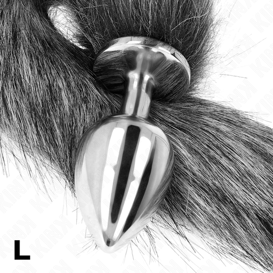 KINK - ANAL PLUG TALLA L 10 X 4 CM WITH COLA SINTÉTICA 40 CM PLATEADO