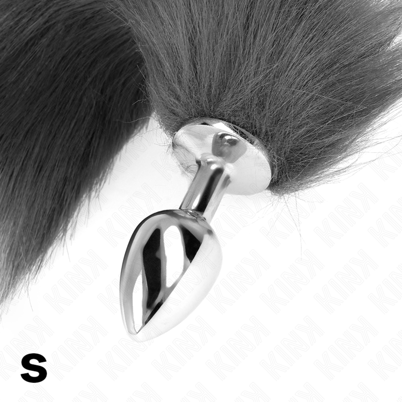 KINK - ANAL PLUG TALLA S 7 X 3 CM WITH COLA SINTÉTICA 40 CM PLATEADO Y BLANCO