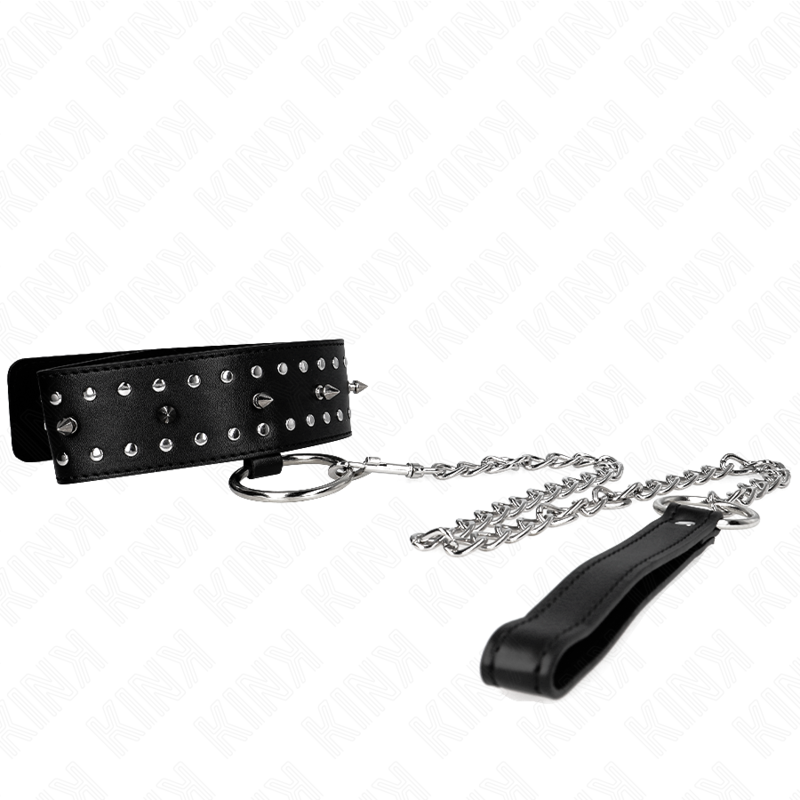 Kink – Collier avec laisse 65 cm avec clous argentés modèle 1 ajustable 36-43 cm x 5 cm