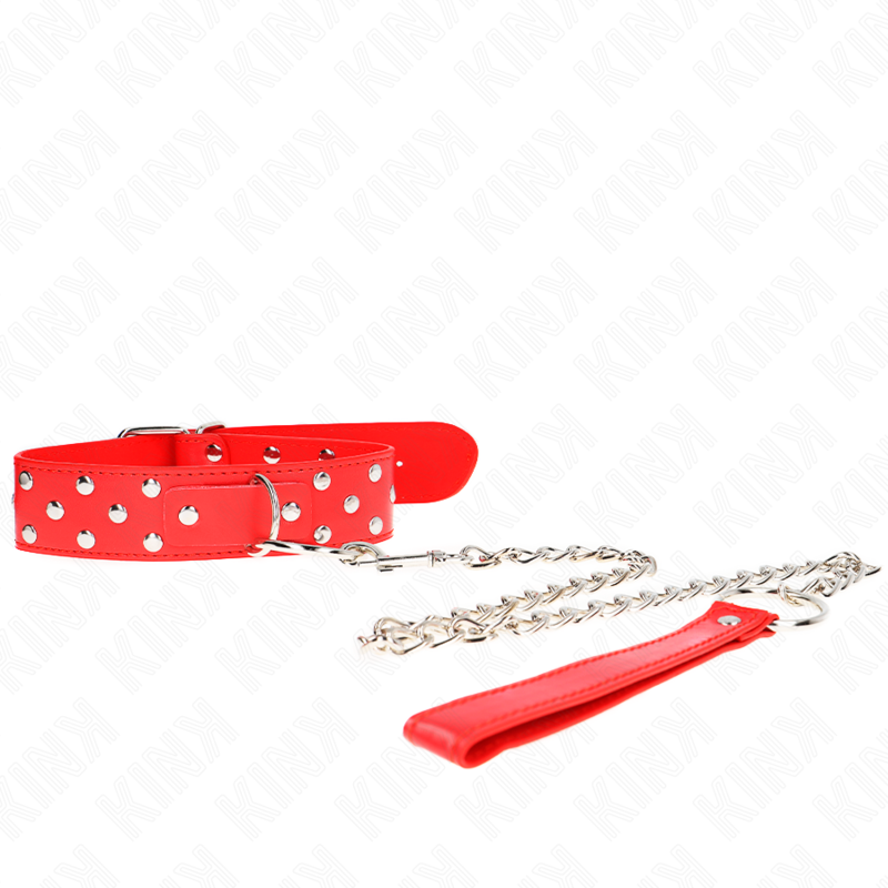 Kink – Collier rivet anneau avec ceinture 65 cm rouge ajustable 36-50 cm x 3,8 cm