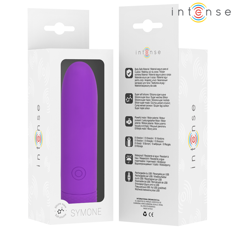 Intense – Symone bullet vibrant rechargeable USB 8 vibrations violet 10 x 2,2 cm