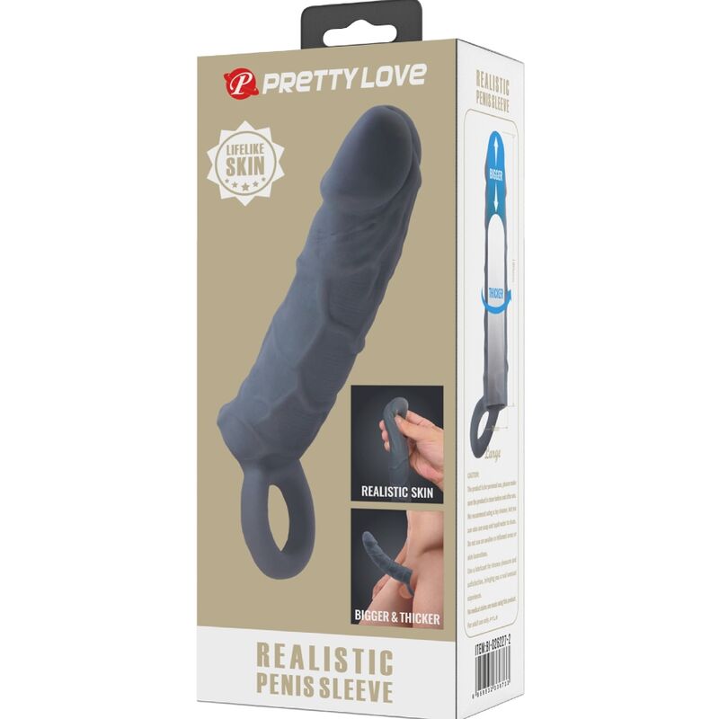 PRETTY LOVE - FUNDA DE PENE DE PIEL REALÍSTICA GRAY OSCURO
