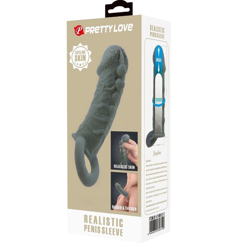 PRETTY LOVE - FUNDA REALÍSTICA ALARGADORA Y RETARDANTE PARA PENE GRAY