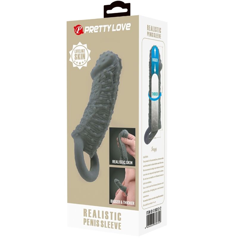 PRETTY LOVE - FUNDA REALÍSTICA ALARGADORA Y RETARDANTE PARA PENE MODELO 2 GRAY