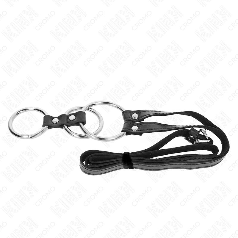 Kink – Anneau pénis triple métal 3,8 cm à 5 cm avec ceinture en cuir 112 cm