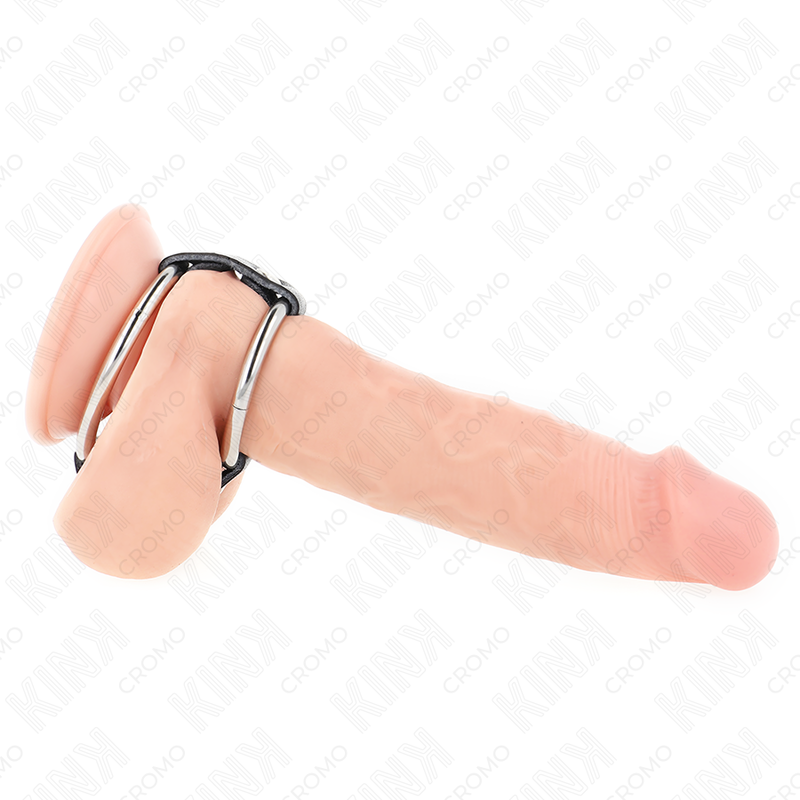 Kink – Double anneau pénis en métal de 3,8 cm à 5 cm connecté au cuir