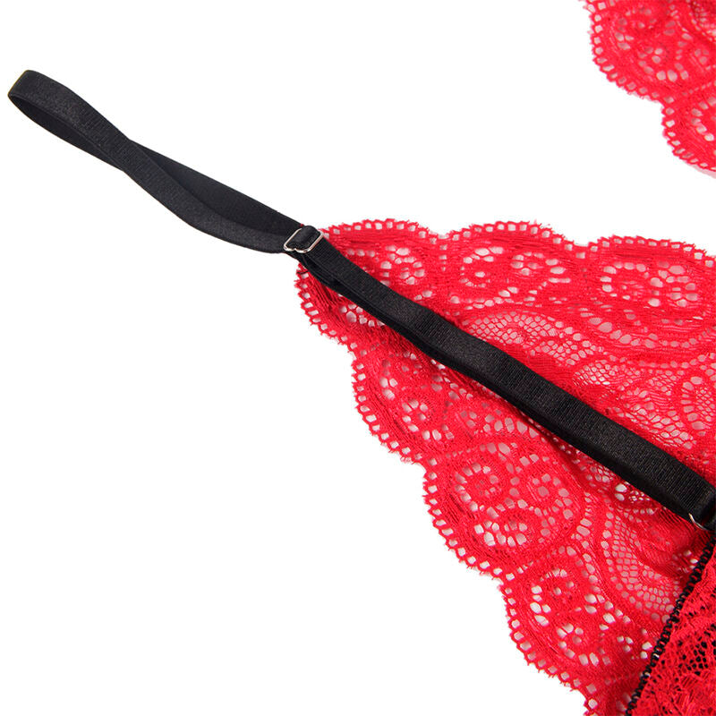Subblime – 953898 chemisier de nuit en soie et dentelle + culotte rouge S/M