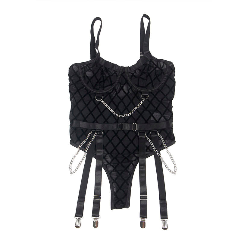 Subblime – 9542277 body avec chaînes + porte-jarretelles noir L/XL