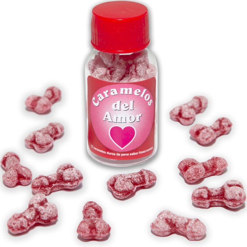Diablo Picante – 12 bonbons damour en forme de pénis fraise/cerise