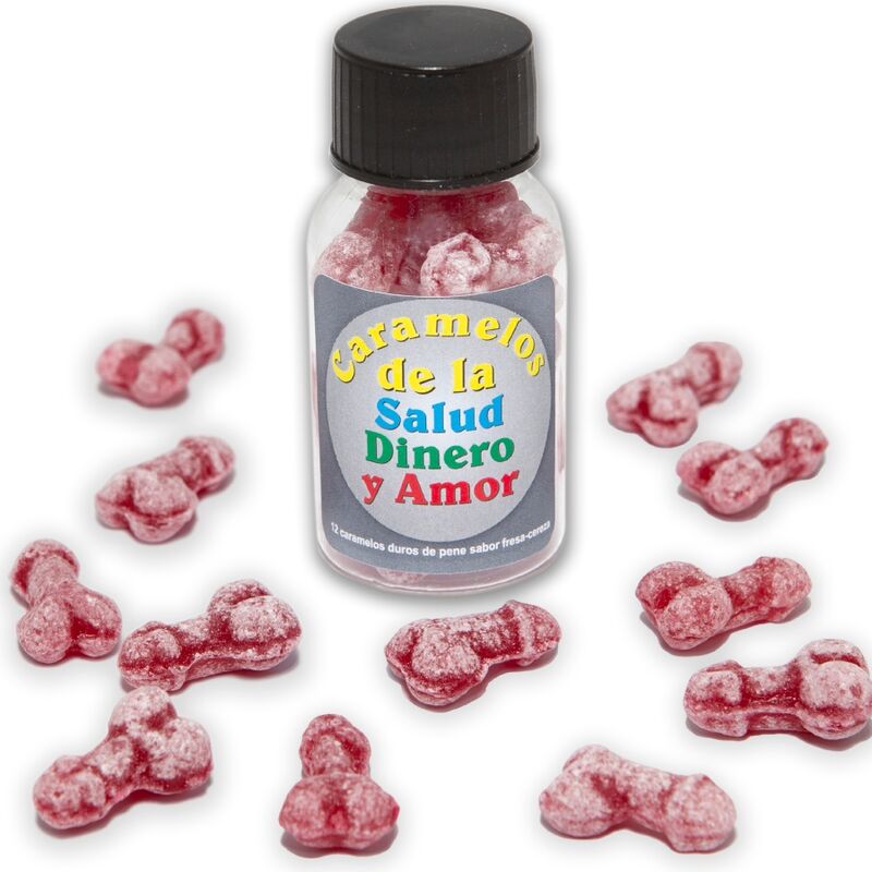 Diablo Picante – 12 bonbons santé-argent-amour forme de pénis fraise/cerise