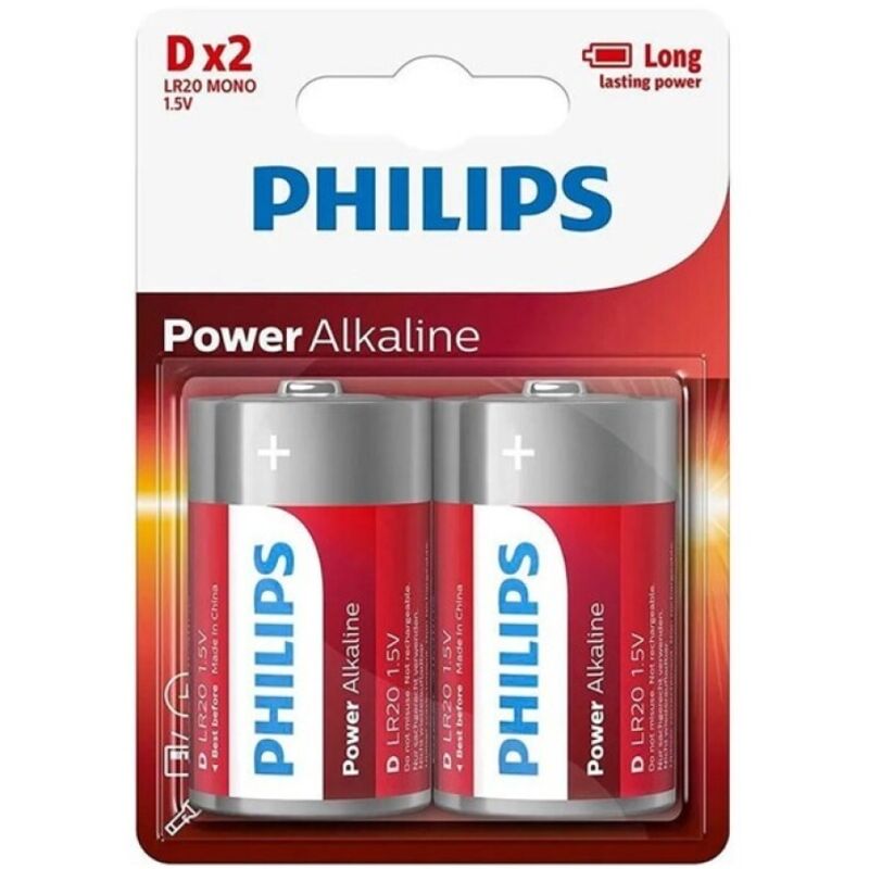 Philips – Pile alcaline power d lr20 blister*2