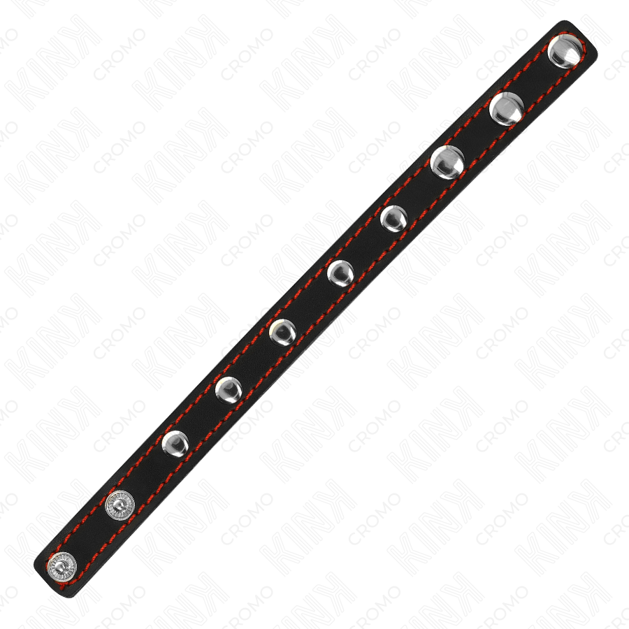 Kink – Anneau pénis en cuir avec fermeture à pression doublure rouge 21 x 1,5 cm
