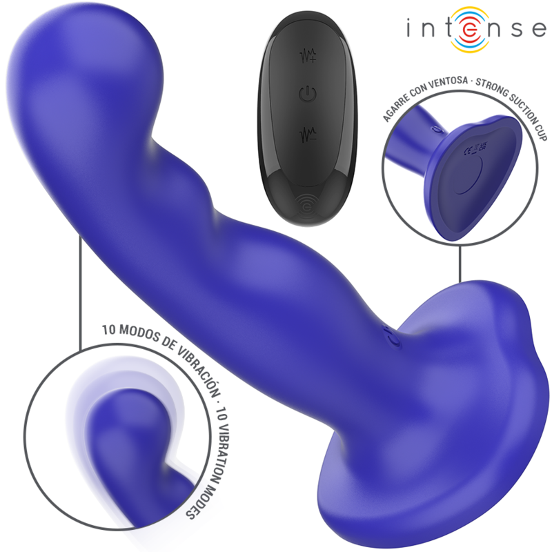 Intense – Shorty vibrateur avec ventouse télécommande bleue