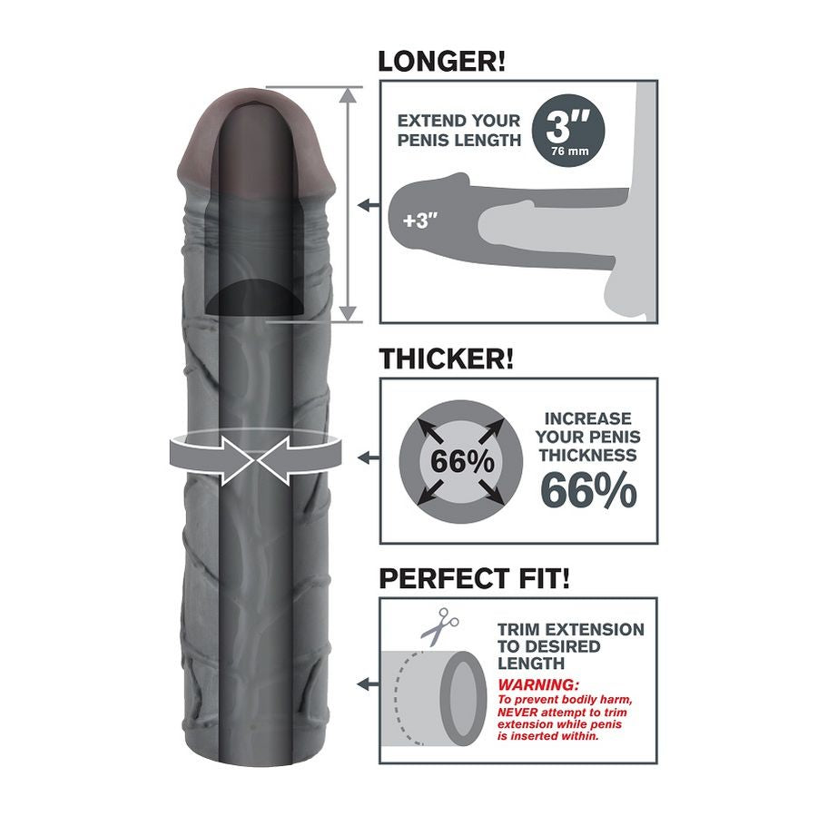 FANTASY X-TENSIONS - MEGA 3 EXTENSION ZWART VOOR PENIS