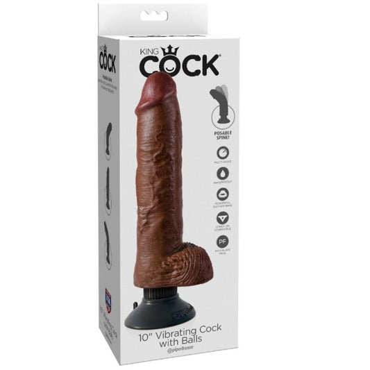 KING COCK - DILDO VIBRADOR WITH TESTÍCULOS 25.5 CM COLOR BROWN