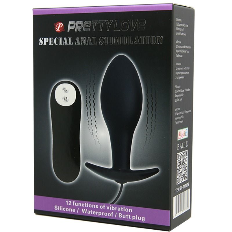 PRETTY LOVE - PLUG ANAL SILICONE FORMA ANCLA 12 MODOS VIBRACIÓN NEGRO