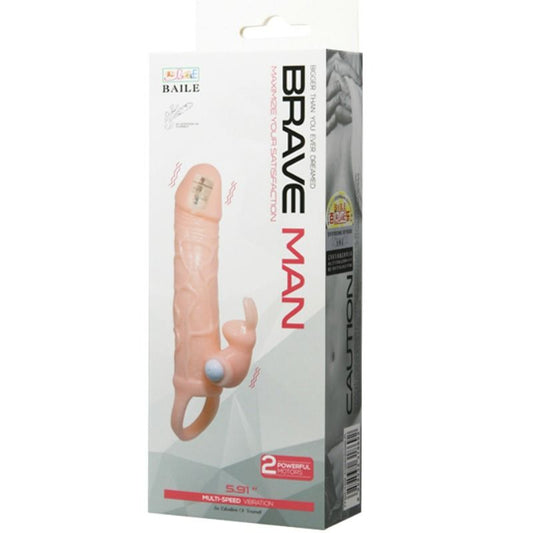 BAILE - BRAVE MAN FUNDA PENE WITH RABBIT VIBRADOR 16.5 CM NATURAL