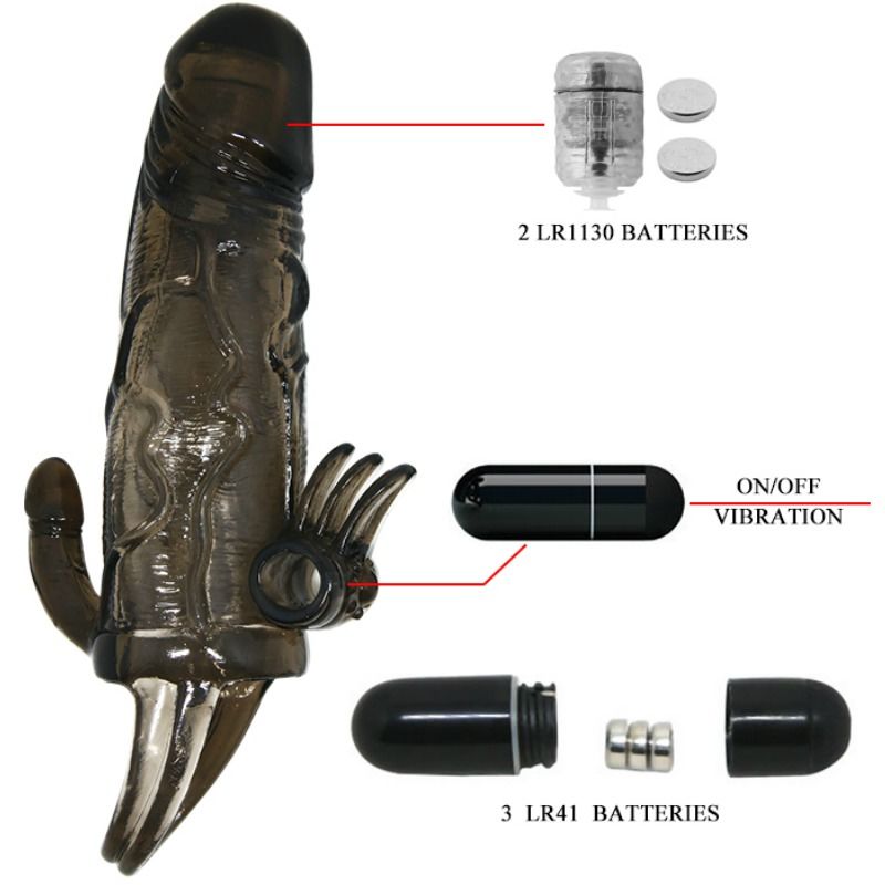 BAILE - BRAVE MAN FUNDA PENE ANAAL Y CLITORIS VIBRADOR 16,5 CM NEGRO