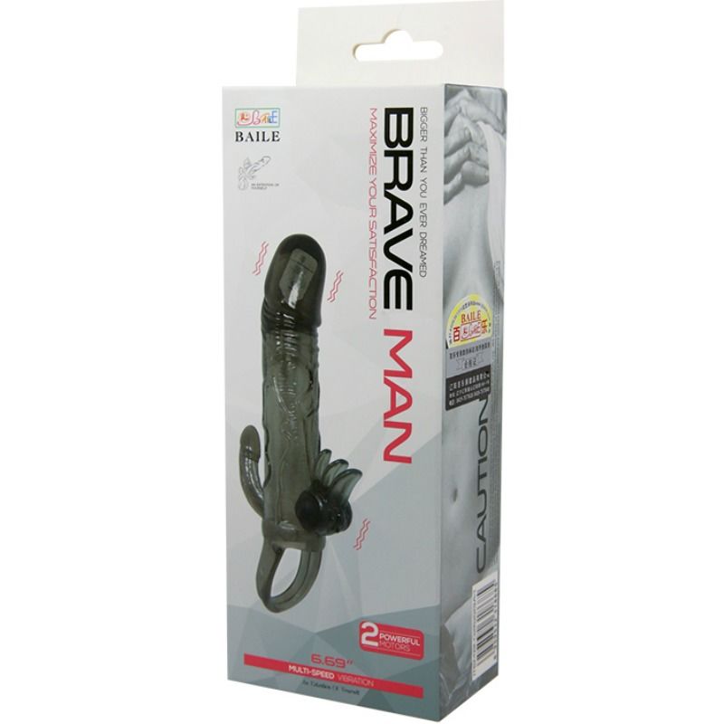 BAILE - BRAVE MAN FUNDA PENE ANAAL Y CLITORIS VIBRADOR 16,5 CM NEGRO