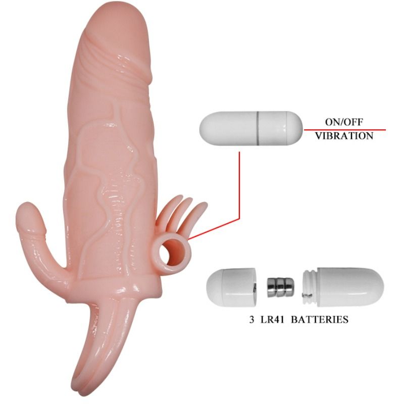BAILE - BRAVE MAN FUNDA PENE ANAAL Y CLITORIS VIBRADOR 16,5 CM NATUURLIJK
