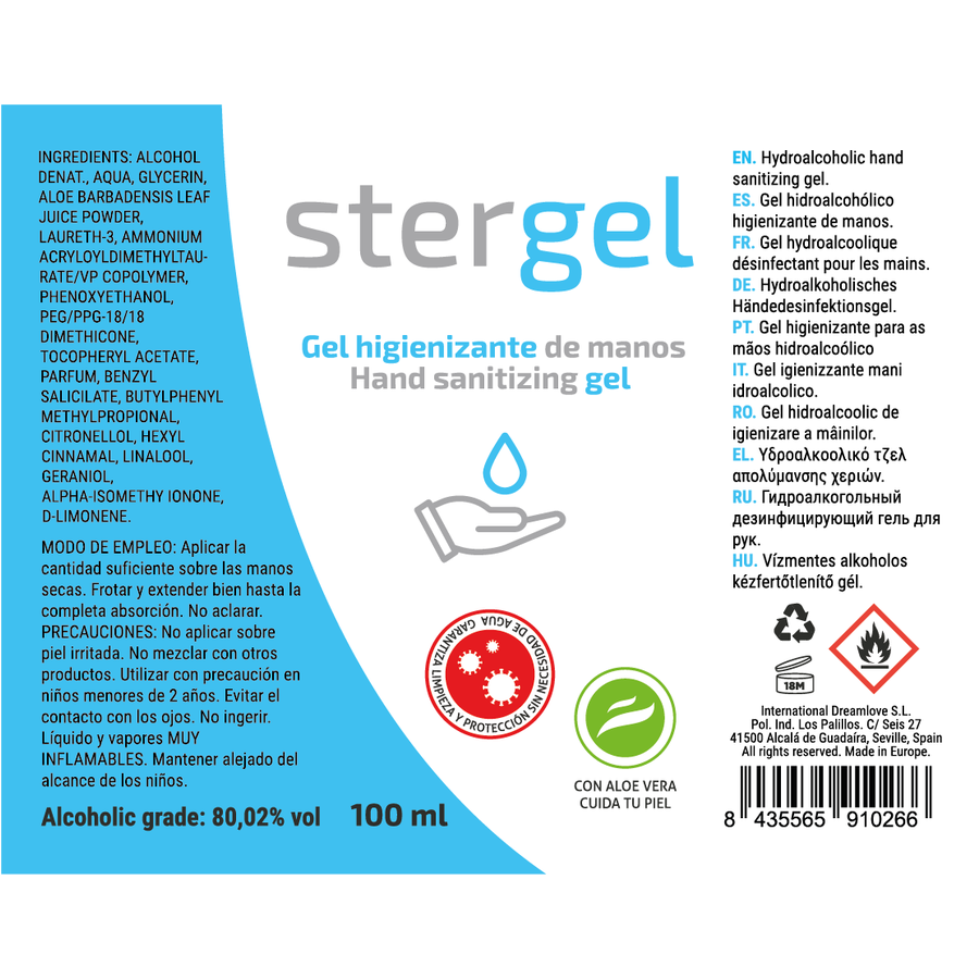 STERGEL - HIDROALCOHÓLICO HIGIENIZANTE GEL OF MANOS ALOE VERA 100ML