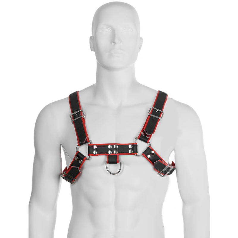 Leather Body – Harnais chaîne III en cuir, noir/rouge