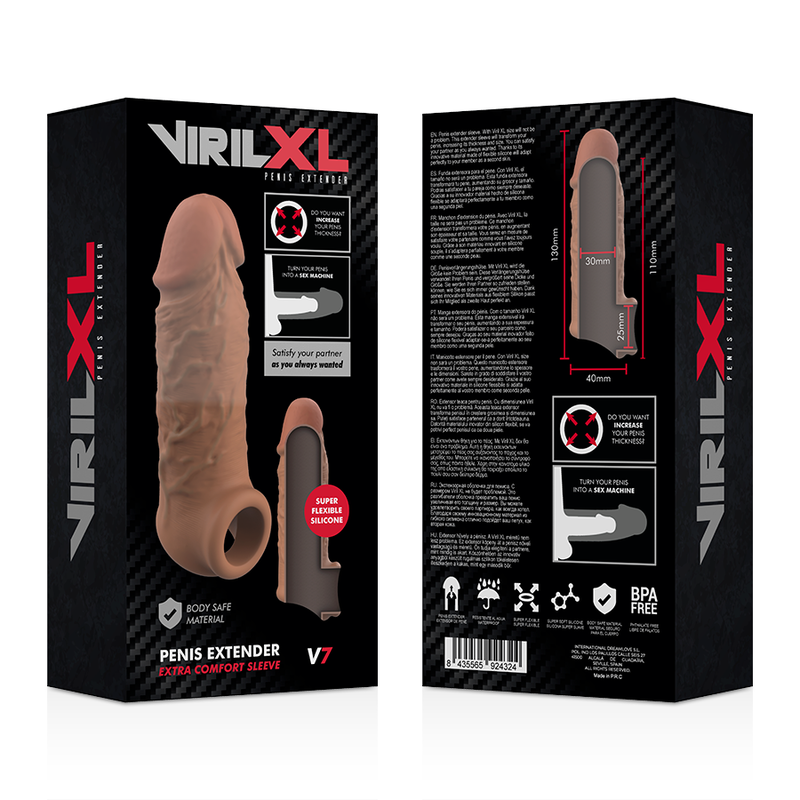 VIRILXL - LIQUID SILICONE PENE EXTENSION V7 BROWN