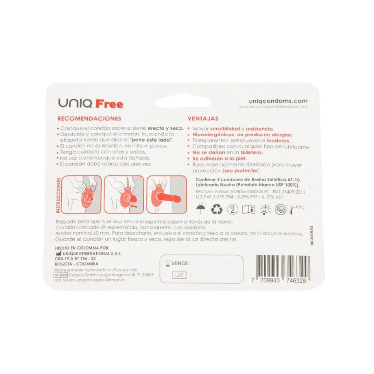 UNIQ - GRATIS PRESERVATIVOS MET ARO PROTECTOR SIN LATEX 3 UNIDADES