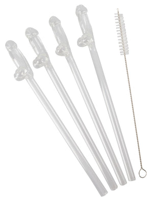 Glass Drinking Straw Willy x 4